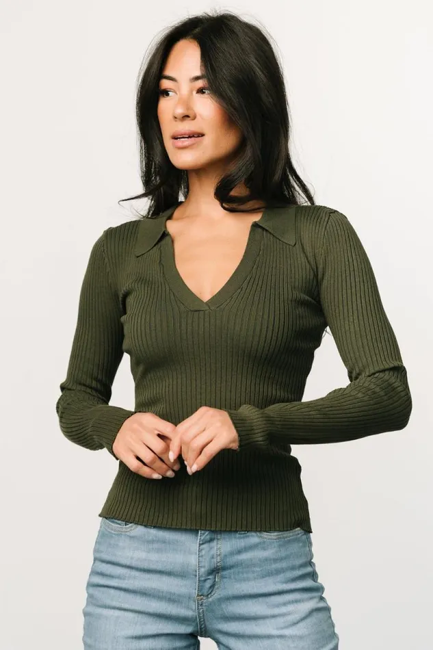 Women Boston Ribbed Top Olive Baltic Born Blouses and Shirts