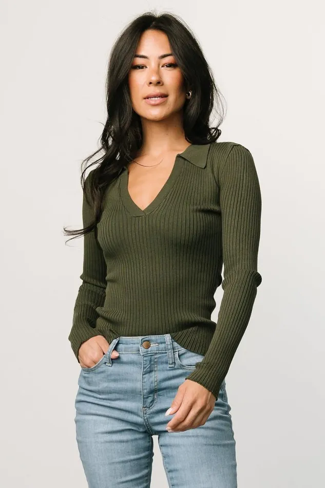 Women Boston Ribbed Top Olive Baltic Born Blouses and Shirts