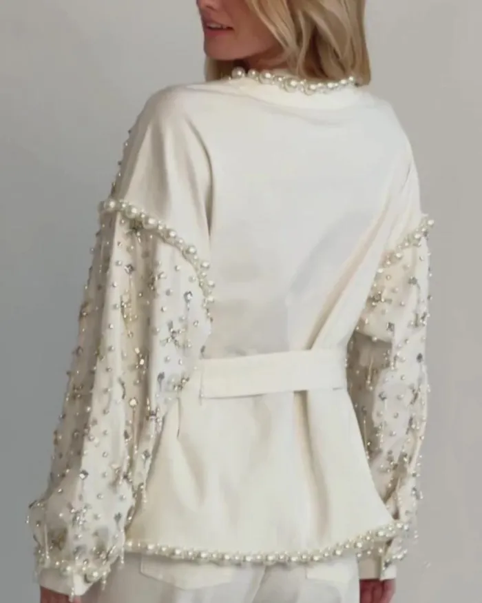 Women Bottoms PatBO Beaded Wide Leg Jeans FINAL SALE White