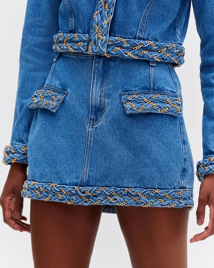 Women Bottoms PatBO Braided Denim Mini Skirt Denim