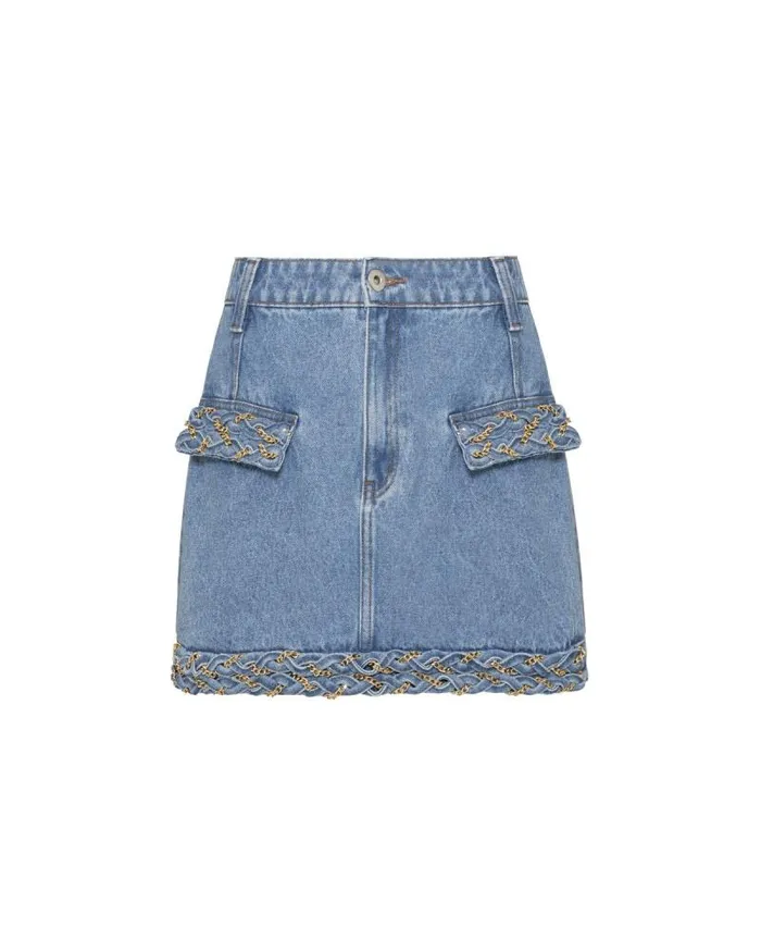 Women Bottoms PatBO Braided Denim Mini Skirt Denim