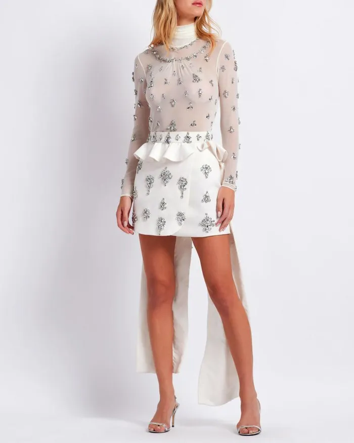 Women Bottoms PatBO HANDBEADED CAPE MINI SKIRT EXCLUSIVE FINAL SALE Ivory