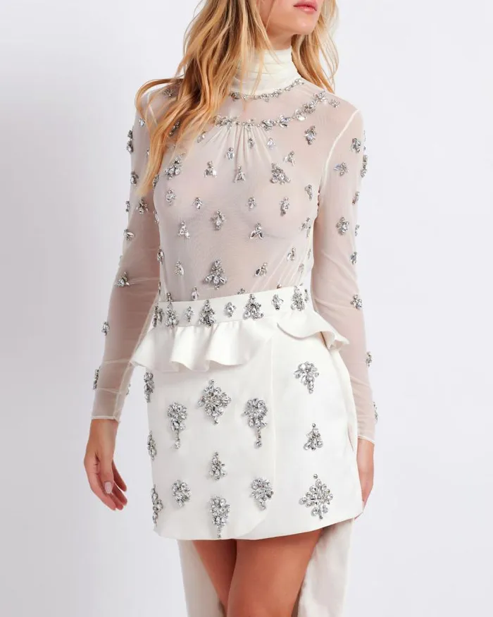 Women Bottoms PatBO HANDBEADED CAPE MINI SKIRT EXCLUSIVE FINAL SALE Ivory