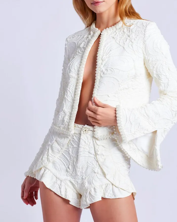 Women Bottoms PatBO Jacquard Shorts RUNWAY White