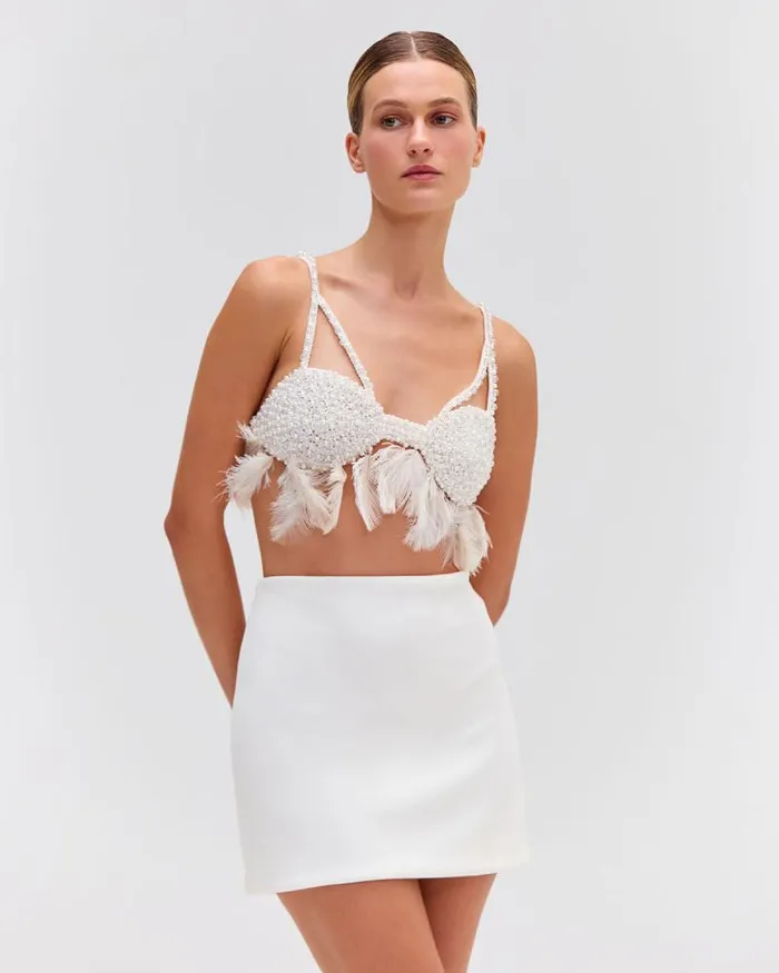 Women Bottoms PatBO Knit Mini Skirt Ivory