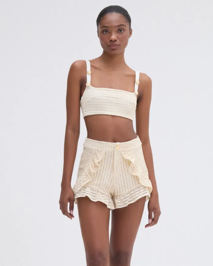 Women Bottoms PatBO METALLIC KNIT SHORT Off White