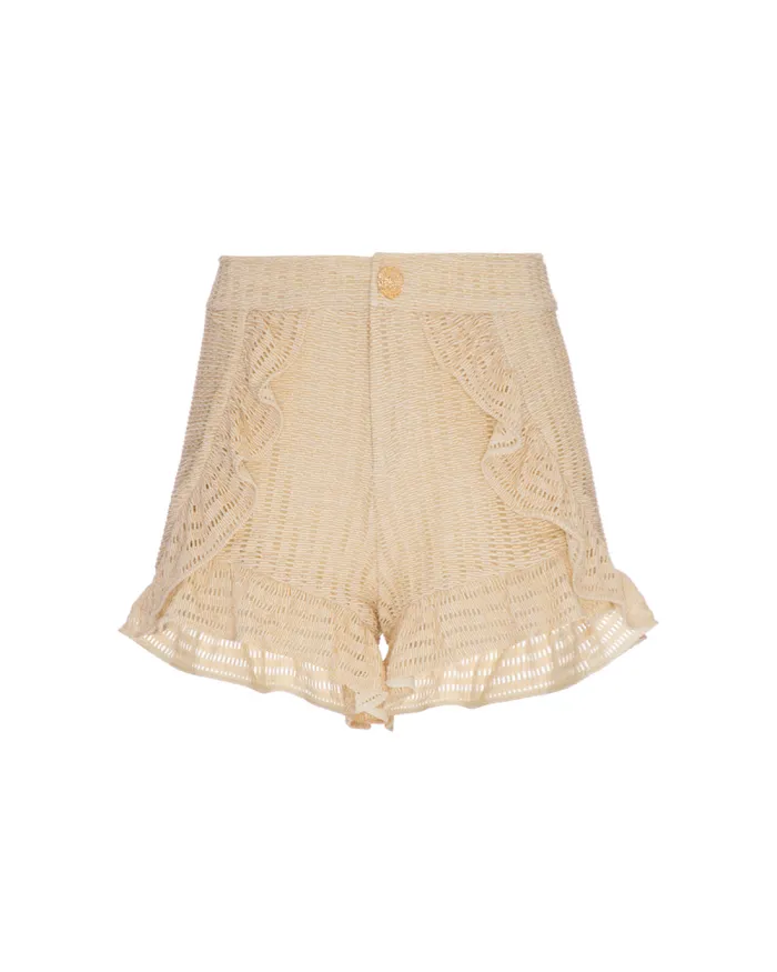 Women Bottoms PatBO METALLIC KNIT SHORT Off White