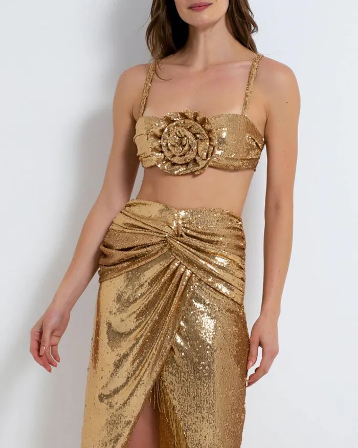 Women Bottoms PatBO Sequin Draped Midi Skirt FINAL SALE Gold