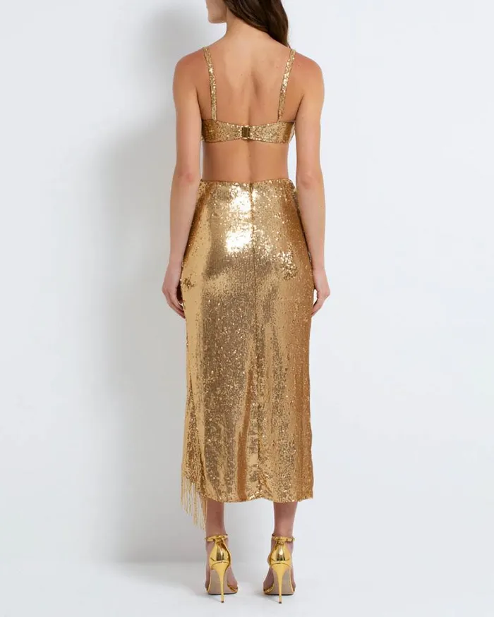 Women Bottoms PatBO Sequin Draped Midi Skirt FINAL SALE Gold