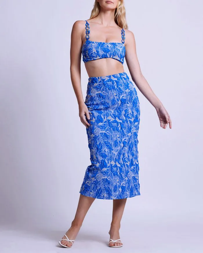 Women Bottoms PatBO Stretch Jacquard Midi Skirt FINAL SALE Lapis