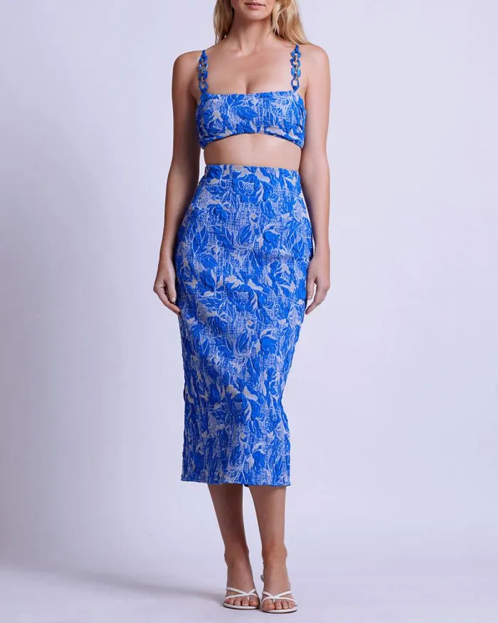 Women Bottoms PatBO Stretch Jacquard Midi Skirt FINAL SALE Lapis