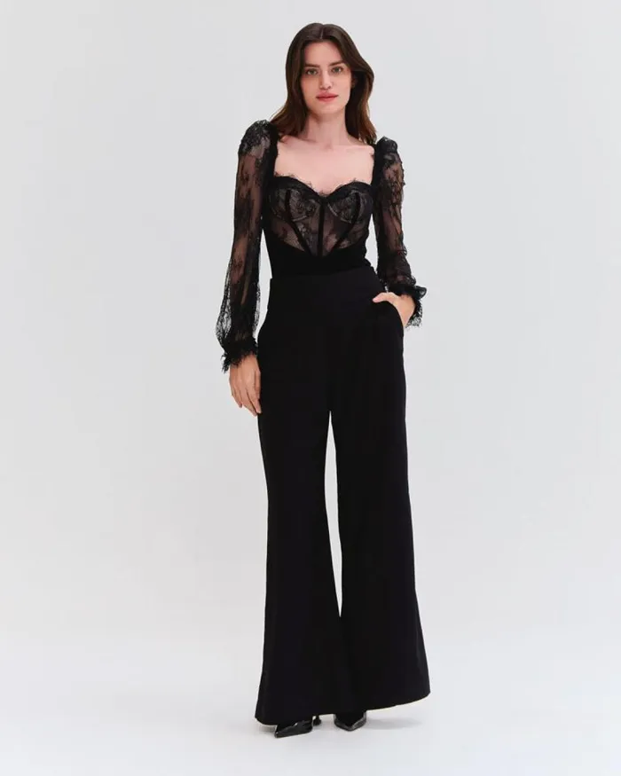 Women Bottoms PatBO WIDE LEG CREPE PANT Black