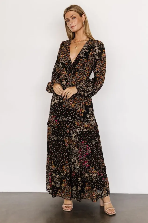 Women Bowman Deep V Maxi Dress Black Multi Baltic Born Maxi Dresses