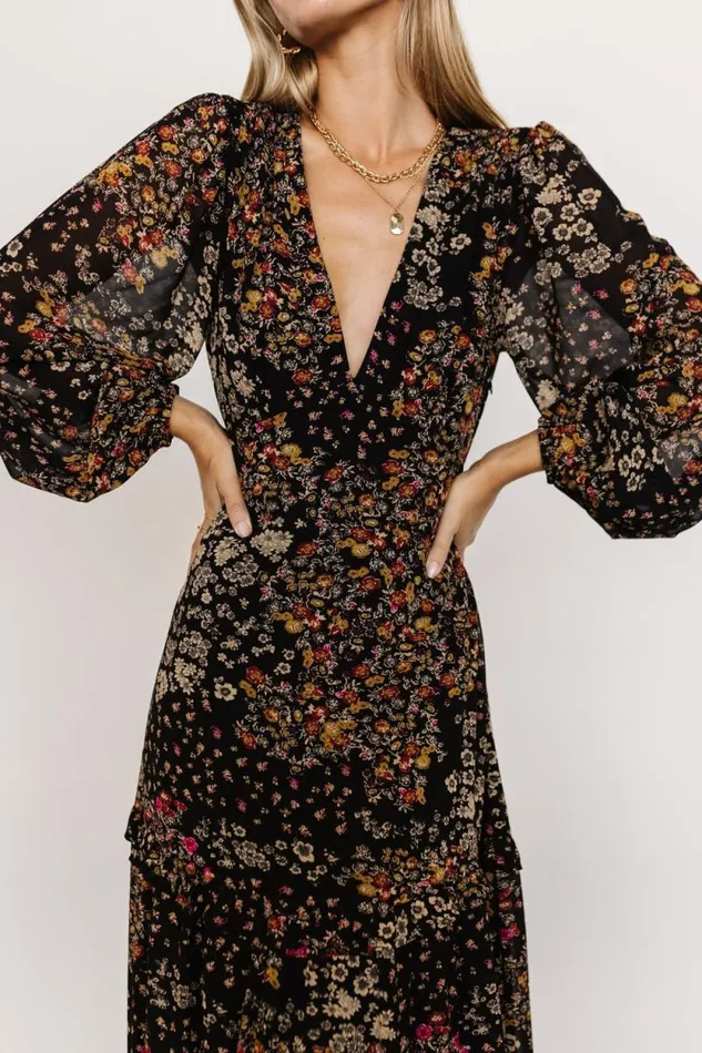 Women Bowman Deep V Maxi Dress Black Multi Baltic Born Maxi Dresses