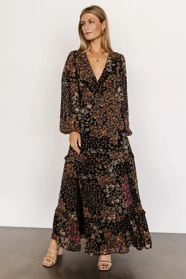 Women Bowman Deep V Maxi Dress Black Multi Baltic Born Maxi Dresses