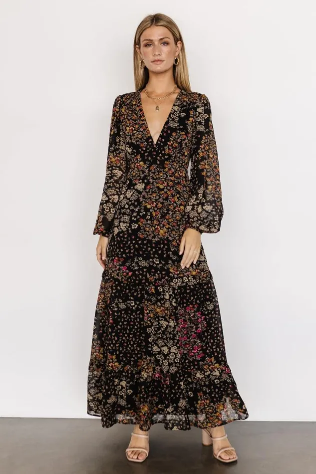 Women Bowman Deep V Maxi Dress Black Multi Baltic Born Maxi Dresses