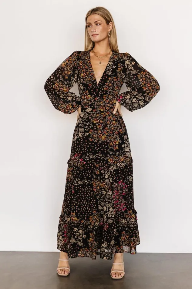 Women Bowman Deep V Maxi Dress Black Multi Baltic Born Maxi Dresses