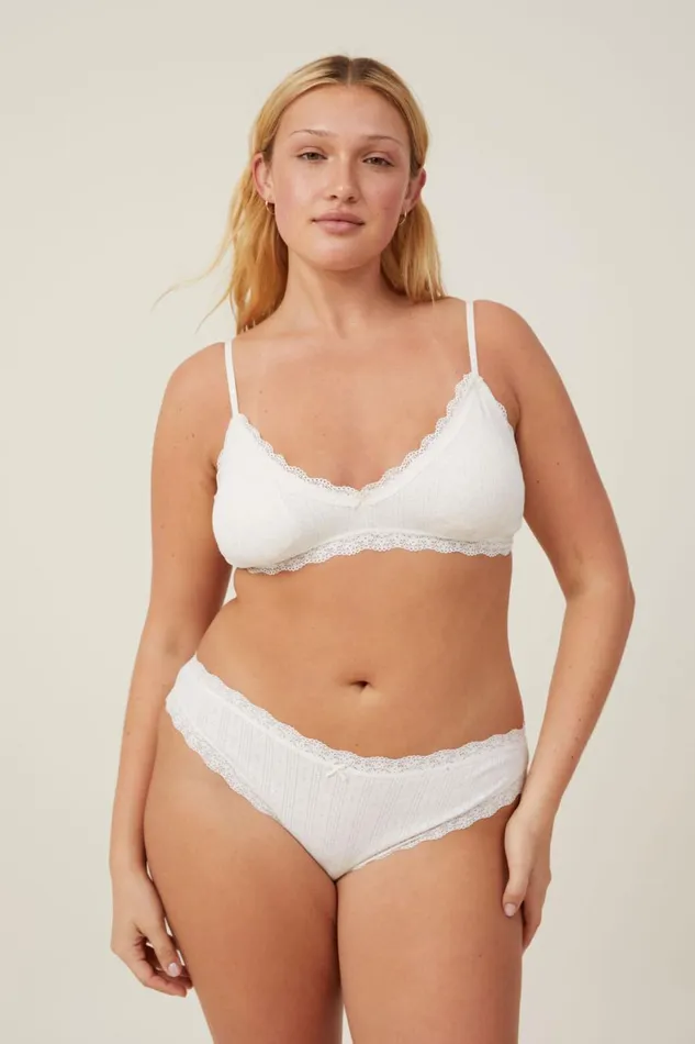 Women Bras Cotton On Organic Cotton Lace Triangle Padded Bralette Butterscotch Marle Pointelle