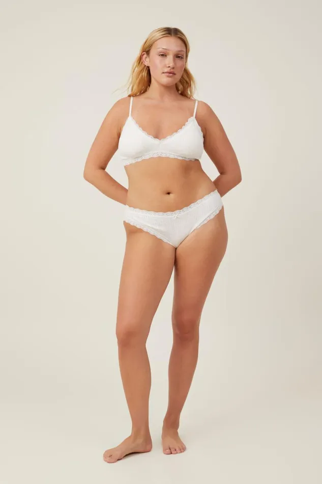 Women Bras Cotton On Organic Cotton Lace Triangle Padded Bralette Butterscotch Marle Pointelle