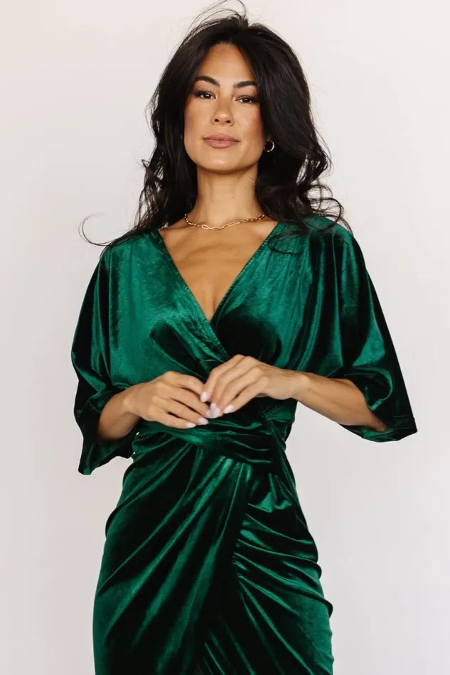 Women Brendyn Ruched Velvet Dress Emerald Baltic Born Midi Dresses Women Brendyn Ruched Velvet Dress Emerald Baltic Born Midi Dresses