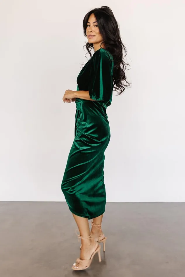Women Brendyn Ruched Velvet Dress Emerald Baltic Born Midi Dresses Women Brendyn Ruched Velvet Dress Emerald Baltic Born Midi Dresses