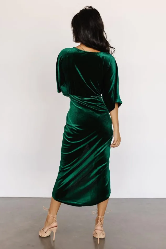Women Brendyn Ruched Velvet Dress Emerald Baltic Born Midi Dresses Women Brendyn Ruched Velvet Dress Emerald Baltic Born Midi Dresses