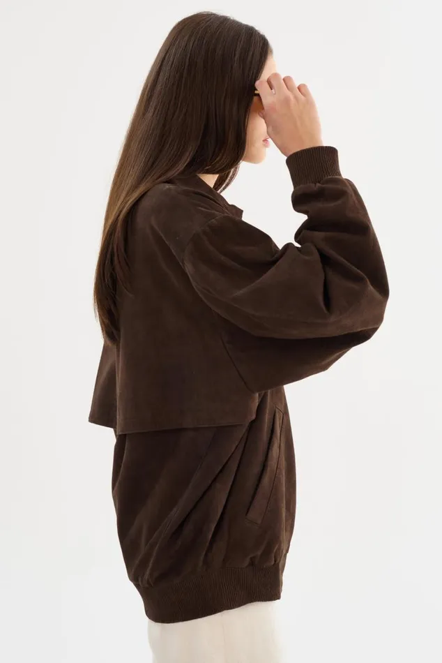 Women CADEN Oversized Suede Bomber Jacket Chocolate LAMARQUE Leather Jackets