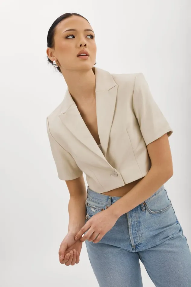 Women CALATEA Short Sleeve Blazer Bone LAMARQUE Leather Jackets