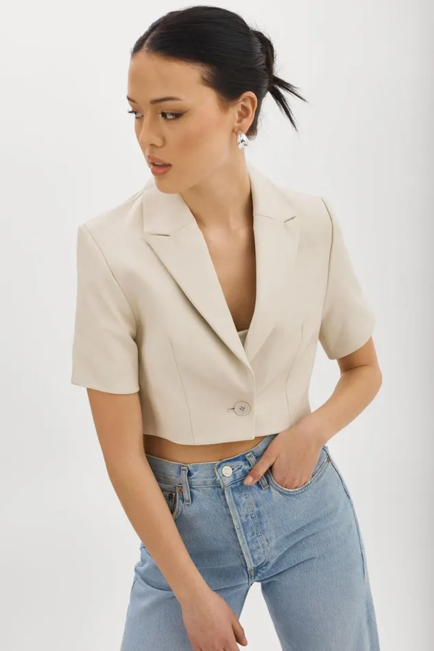 Women CALATEA Short Sleeve Blazer Bone LAMARQUE Leather Jackets Women CALATEA Short Sleeve Blazer Bone LAMARQUE Leather Jackets
