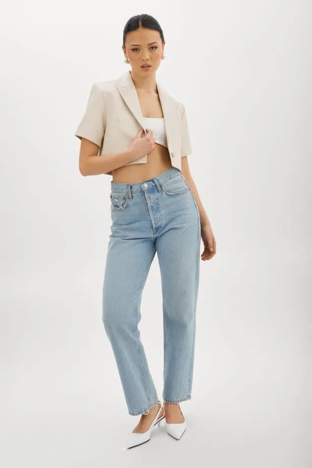 Women CALATEA Short Sleeve Blazer Bone LAMARQUE Leather Jackets Women CALATEA Short Sleeve Blazer Bone LAMARQUE Leather Jackets