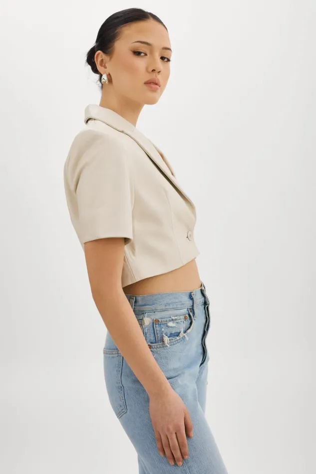 Women CALATEA Short Sleeve Blazer Bone LAMARQUE Leather Jackets Women CALATEA Short Sleeve Blazer Bone LAMARQUE Leather Jackets