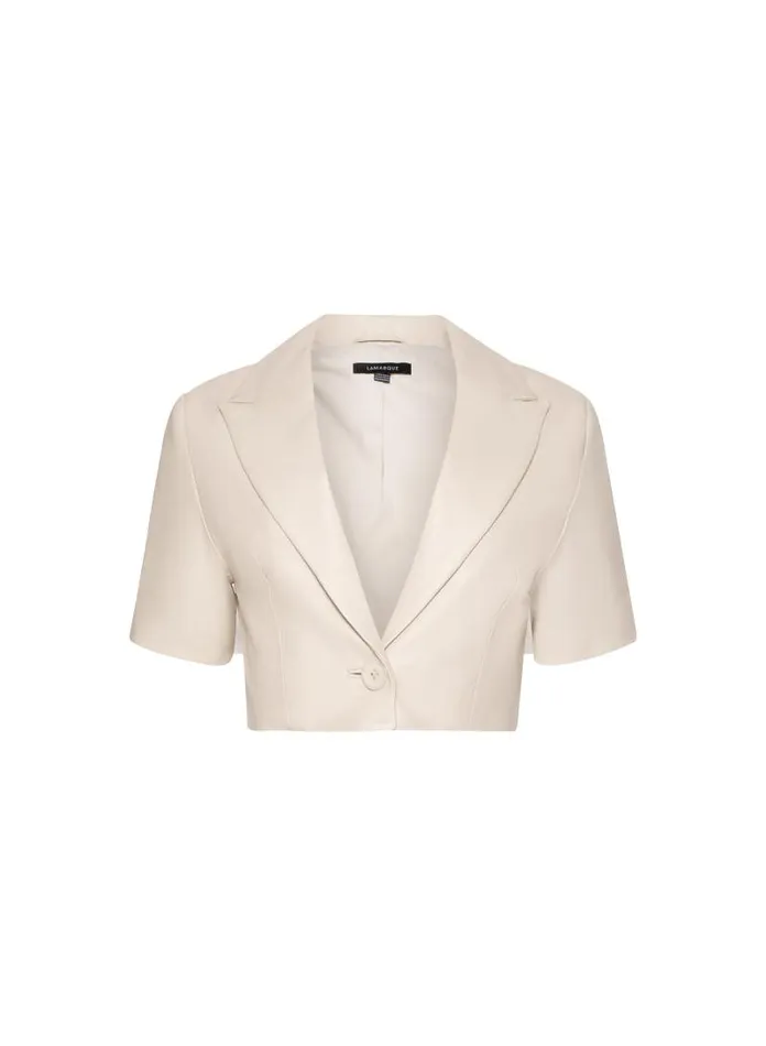 Women CALATEA Short Sleeve Blazer Bone LAMARQUE Leather Jackets Women CALATEA Short Sleeve Blazer Bone LAMARQUE Leather Jackets