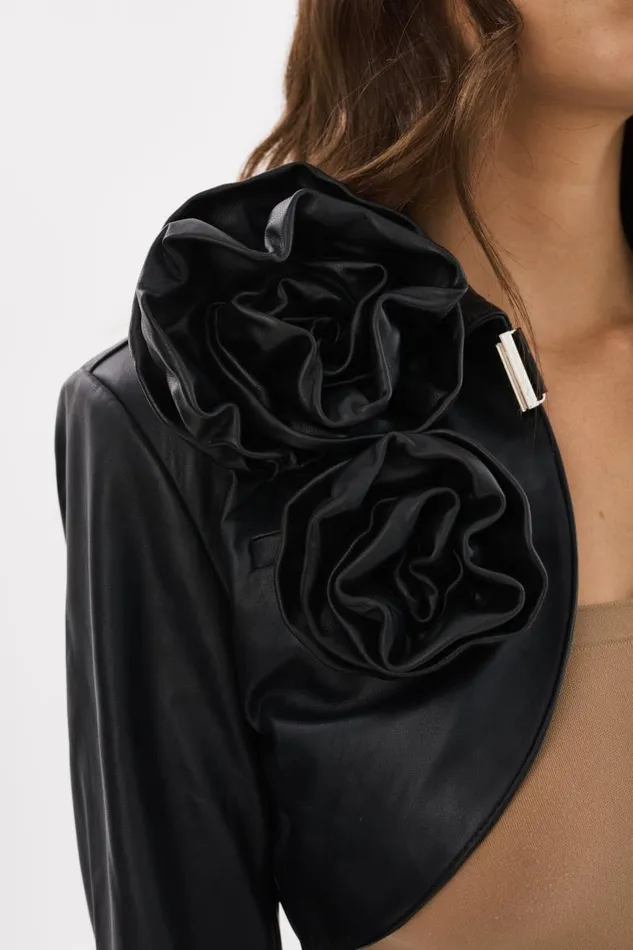 Women CALISTA Appliqu Leather Bolero Black LAMARQUE Leather Jackets