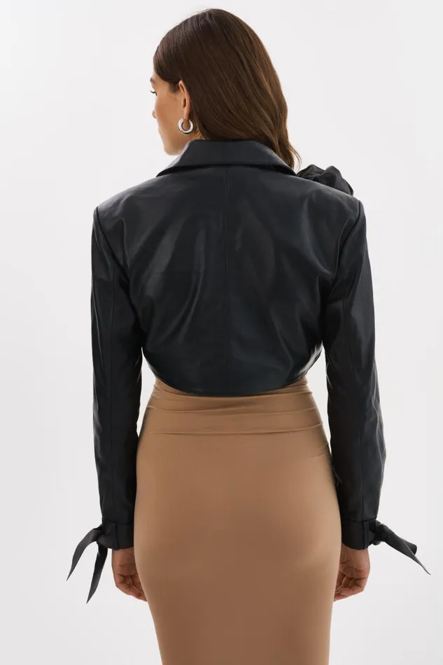 Women CALISTA Appliqu Leather Bolero Black LAMARQUE Leather Jackets