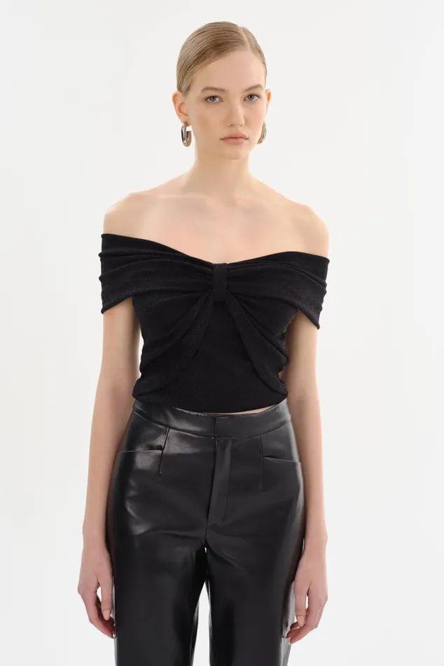 Women CAMELIA Lurex Knit Top Black LAMARQUE Tops