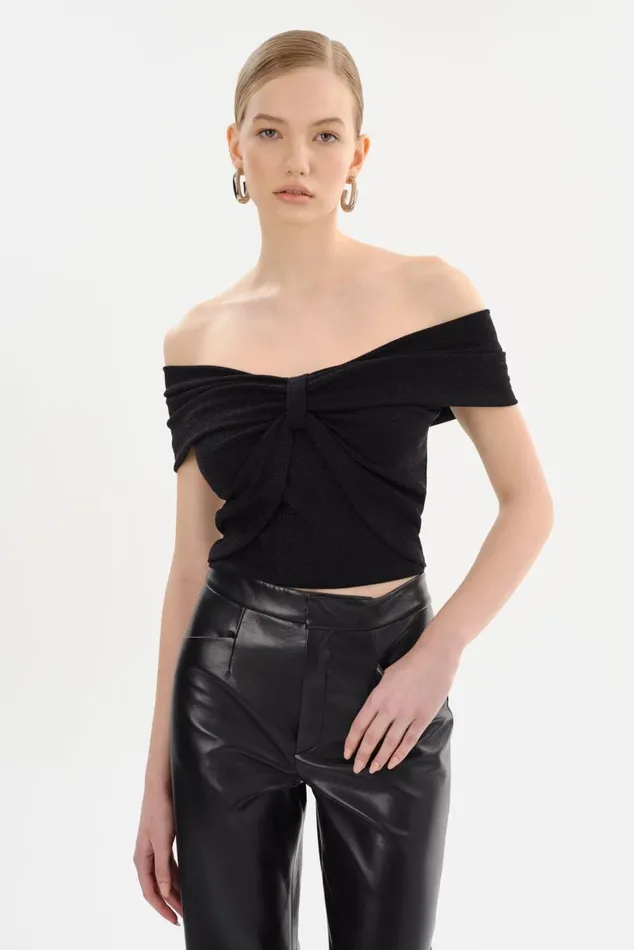 Women CAMELIA Lurex Knit Top Black LAMARQUE Tops