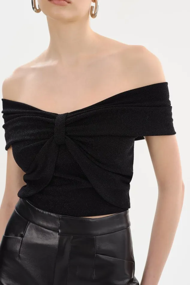 Women CAMELIA Lurex Knit Top Black LAMARQUE Tops