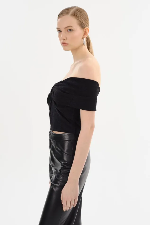 Women CAMELIA Lurex Knit Top Black LAMARQUE Tops