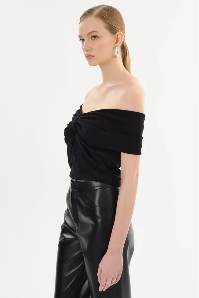 Women CAMELIA Lurex Knit Top Black LAMARQUE Tops