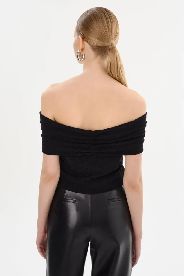 Women CAMELIA Lurex Knit Top Black LAMARQUE Tops