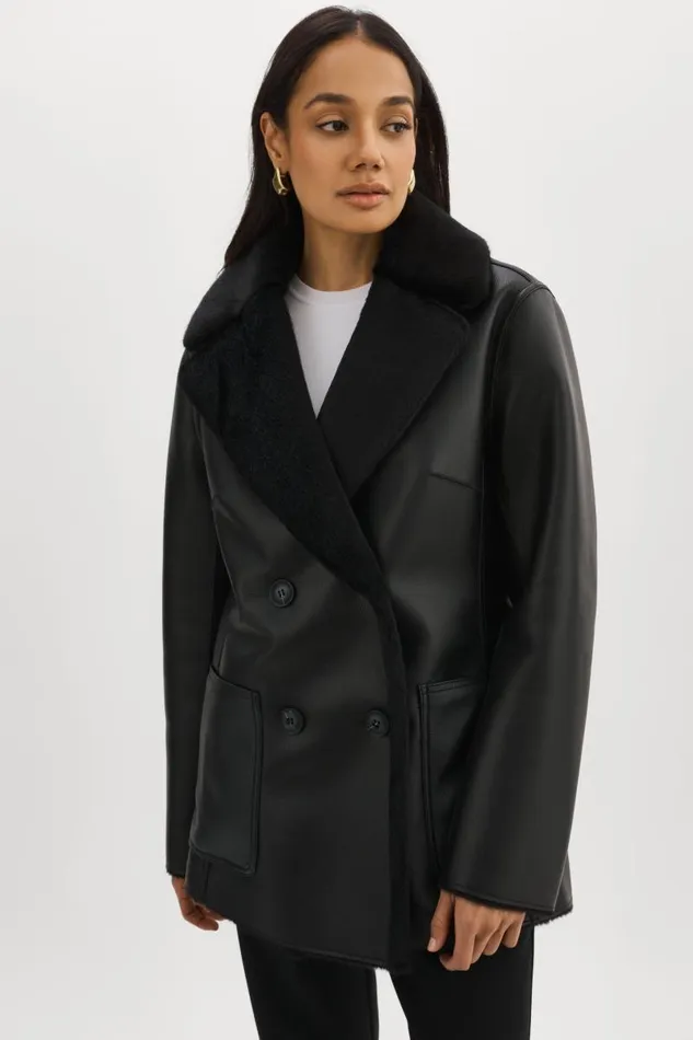 Women CAMILLE Faux Shearling Reversible Coat Black LAMARQUE Sherpa
