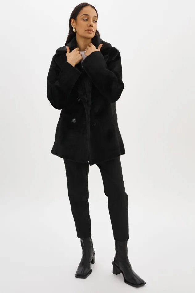 Women CAMILLE Faux Shearling Reversible Coat Black LAMARQUE Sherpa Women CAMILLE Faux Shearling Reversible Coat Black LAMARQUE Sherpa