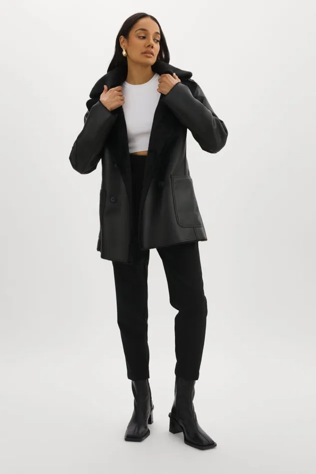 Women CAMILLE Faux Shearling Reversible Coat Black LAMARQUE Sherpa Women CAMILLE Faux Shearling Reversible Coat Black LAMARQUE Sherpa
