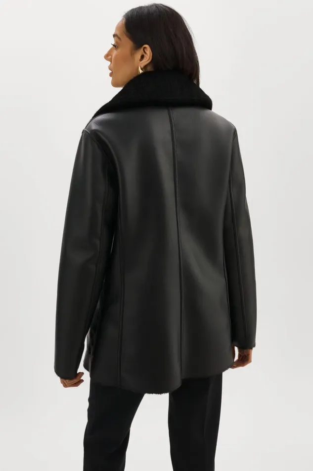 Women CAMILLE Faux Shearling Reversible Coat Black LAMARQUE Sherpa Women CAMILLE Faux Shearling Reversible Coat Black LAMARQUE Sherpa