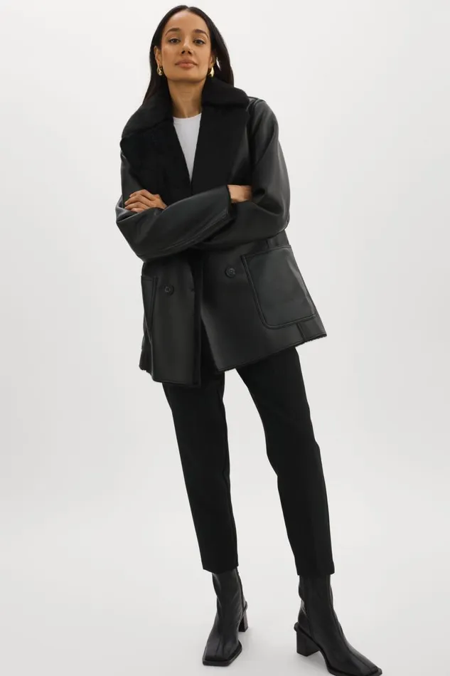 Women CAMILLE Faux Shearling Reversible Coat Black LAMARQUE Sherpa Women CAMILLE Faux Shearling Reversible Coat Black LAMARQUE Sherpa