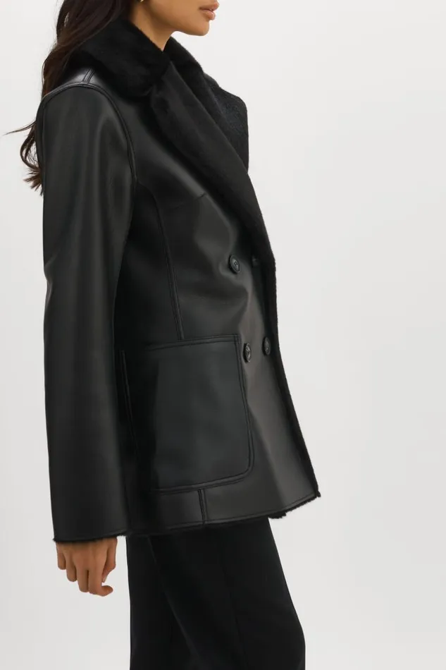 Women CAMILLE Faux Shearling Reversible Coat Black LAMARQUE Sherpa Women CAMILLE Faux Shearling Reversible Coat Black LAMARQUE Sherpa