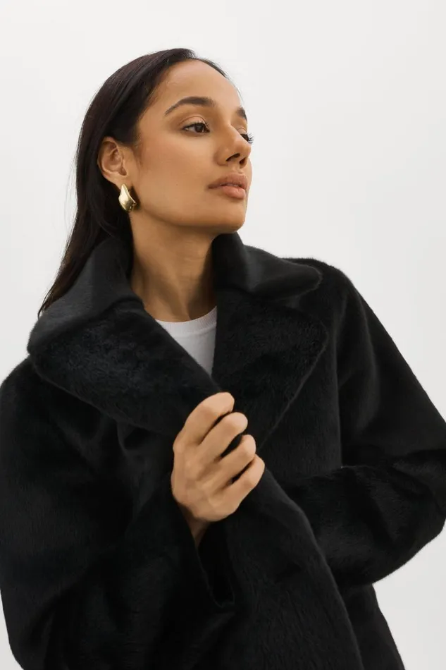 Women CAMILLE Faux Shearling Reversible Coat Black LAMARQUE Sherpa Women CAMILLE Faux Shearling Reversible Coat Black LAMARQUE Sherpa