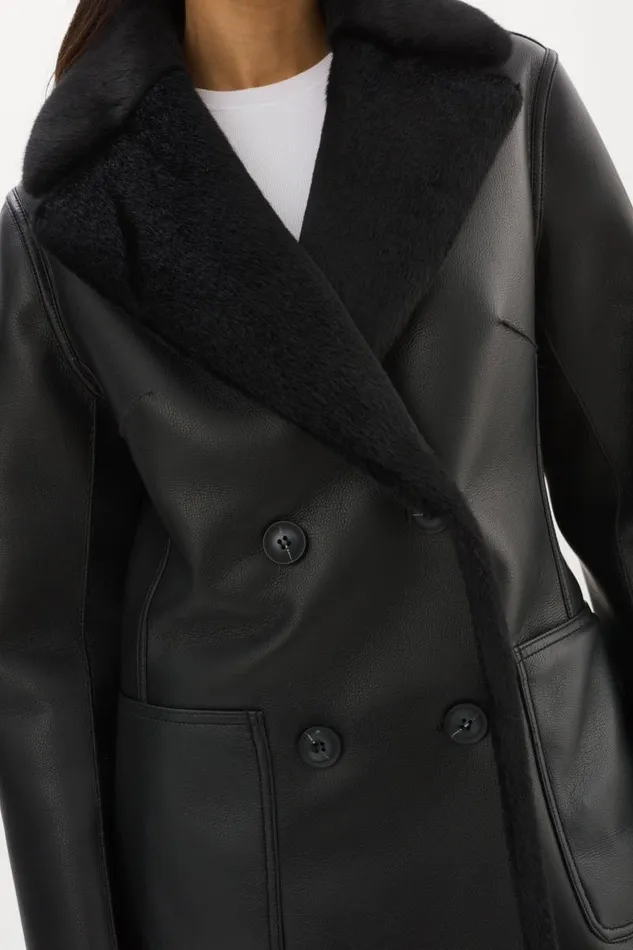 Women CAMILLE Faux Shearling Reversible Coat Black LAMARQUE Sherpa Women CAMILLE Faux Shearling Reversible Coat Black LAMARQUE Sherpa