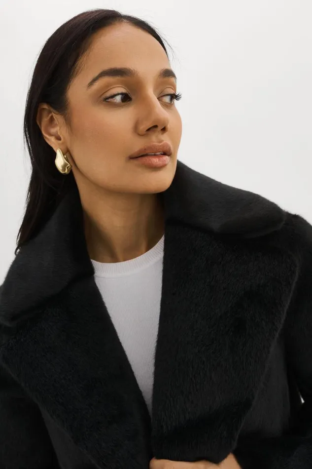 Women CAMILLE Faux Shearling Reversible Coat Black LAMARQUE Sherpa Women CAMILLE Faux Shearling Reversible Coat Black LAMARQUE Sherpa