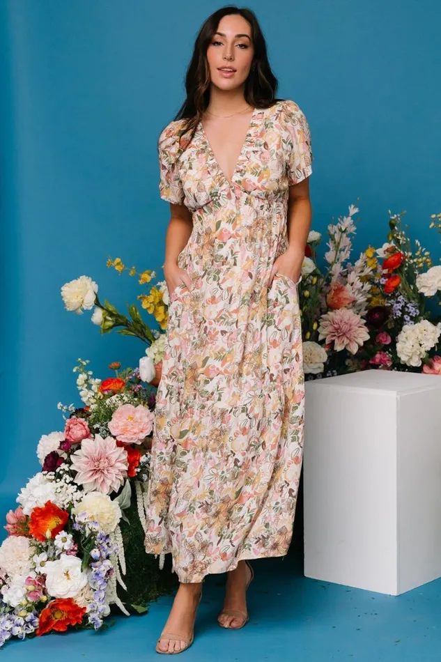Women Cassie Short Sleeve Dress Multi Floral Baltic Born Maxi Dresses Women Cassie Short Sleeve Dress Multi Floral Baltic Born Maxi Dresses
